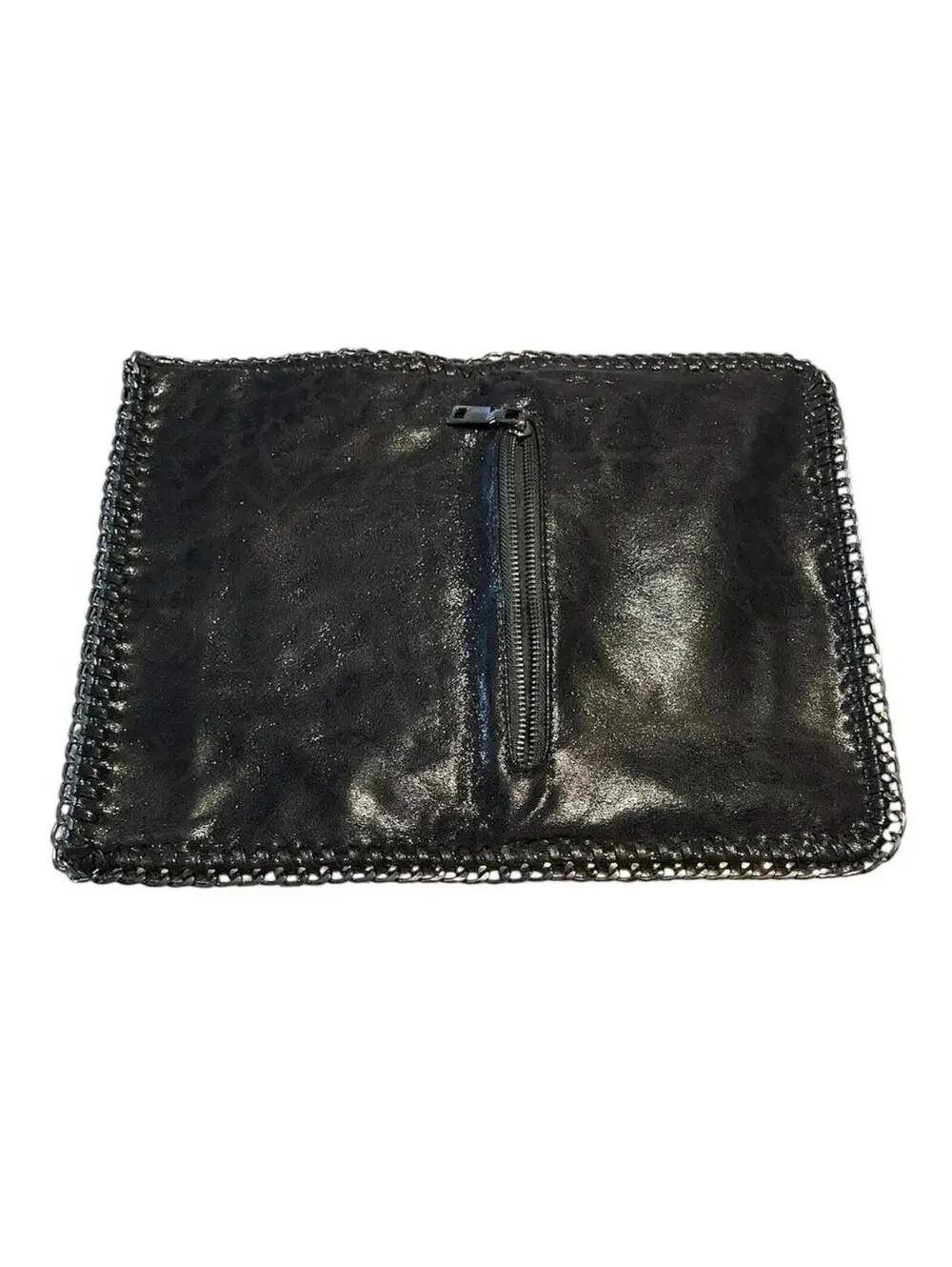 Vegan Leather Chain Trim Foldover Tote Bag Indie Sleaze Whimsigoth Crossbody Blk